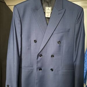 Express Blue Double Breasted Suit Jacket